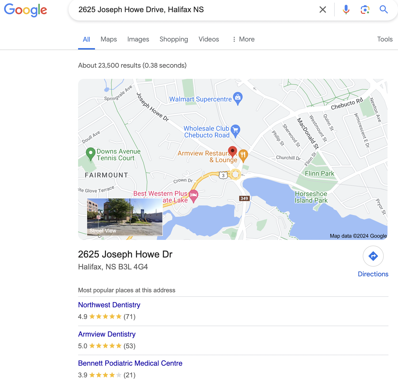 Google local search results