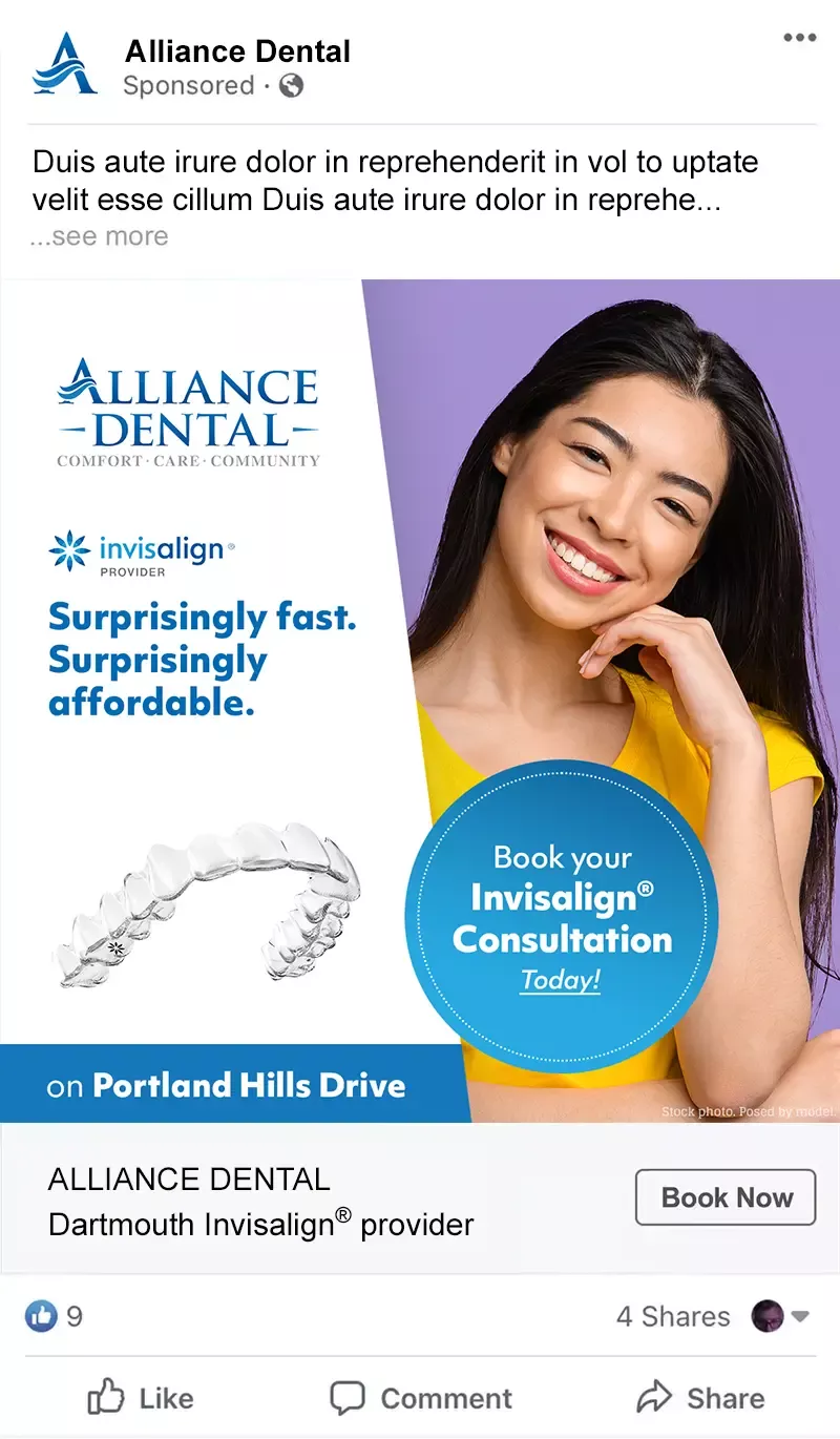 Sample Facebook ad - invisalign clear aligners