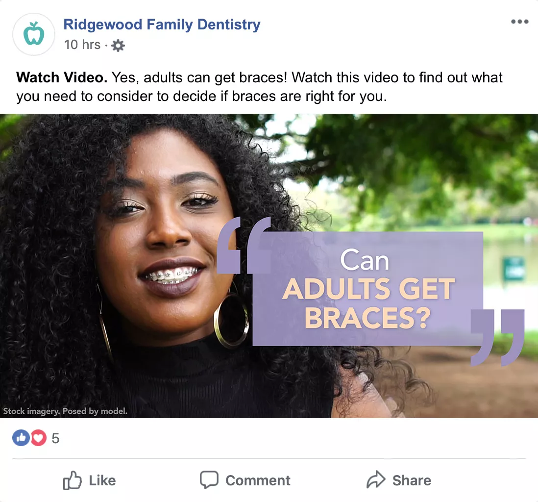 Sample Facebook post - Optio Dentistry Video Adult Braces