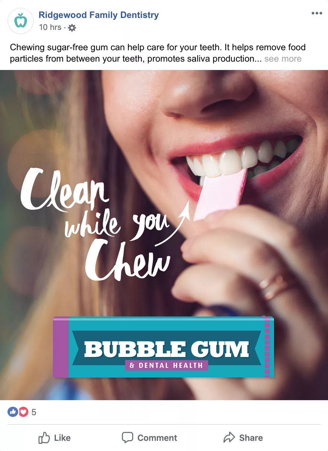 Sample Facebook post - Chewing Gum