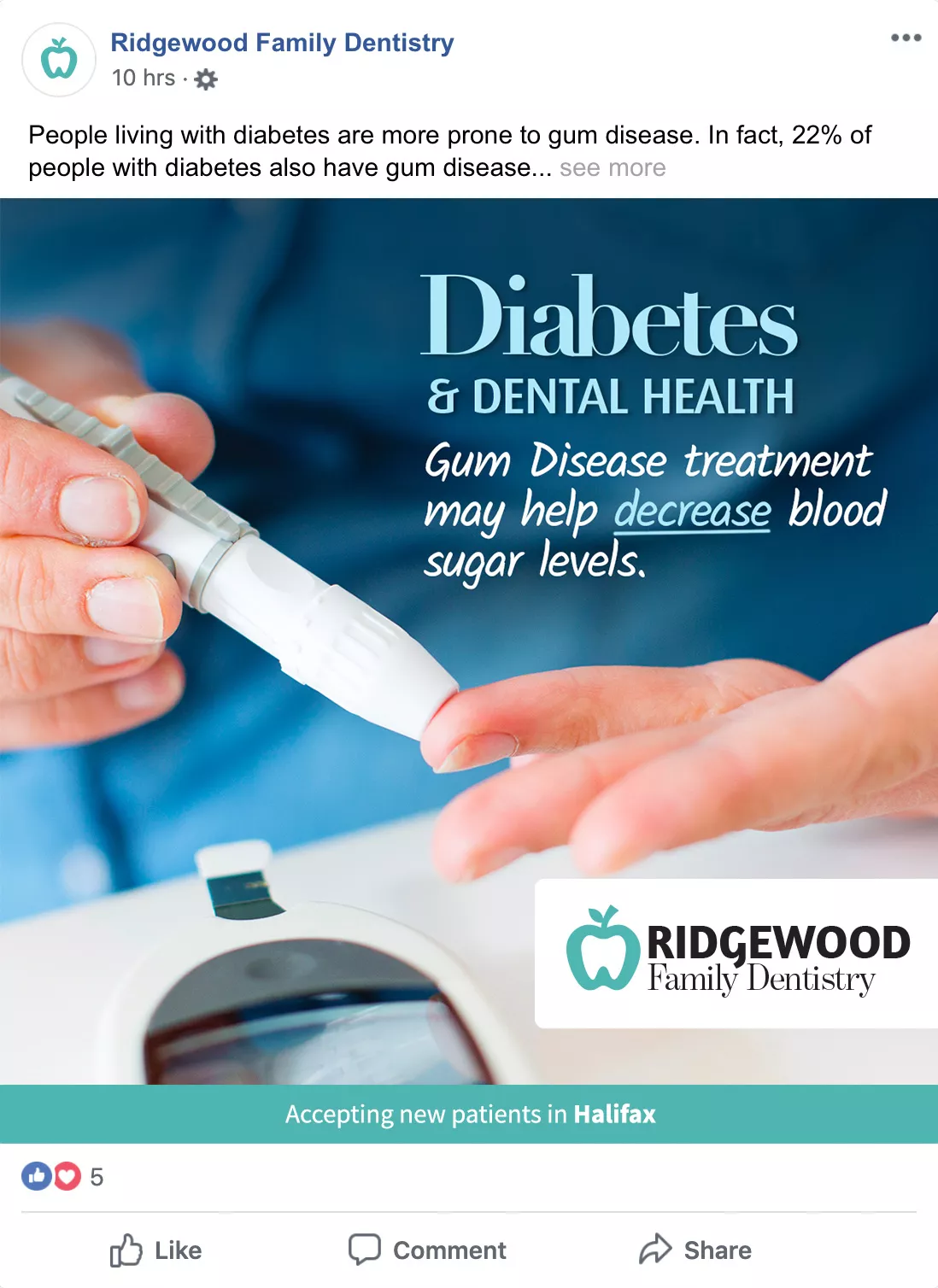 Sample Facebook post - Diabetes and Oral Health
