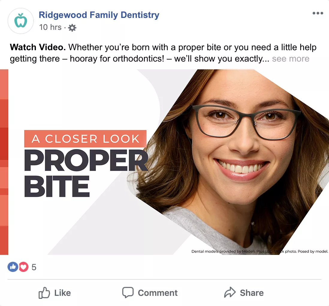 Sample Facebook post - Optio Dentistry Video Proper Bite