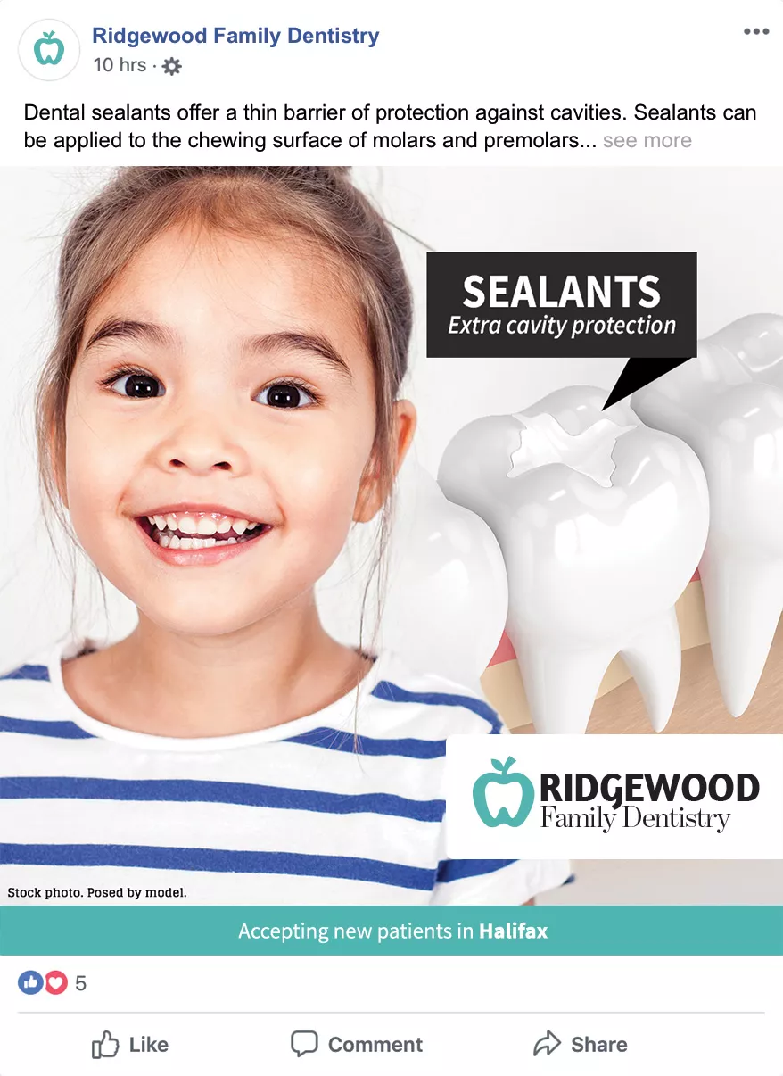 Sample Facebook post Sealants for baby teeth