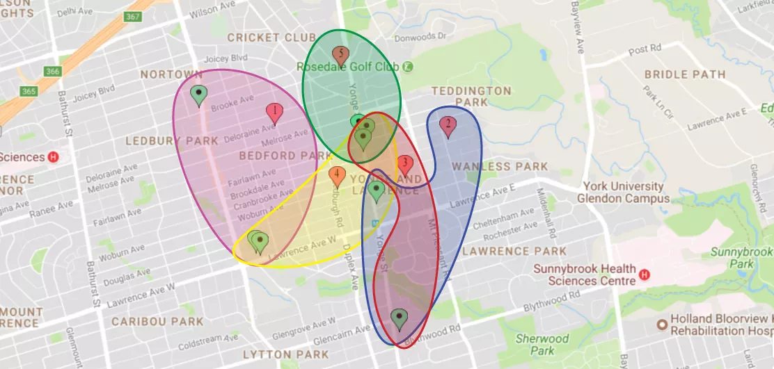 "Toronto Dentist" search results by map location