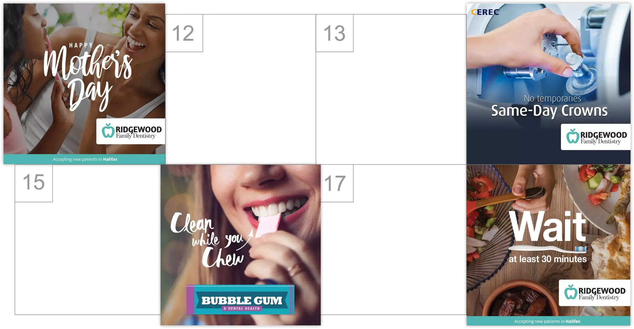 Facebook posts scheduled on a calendar