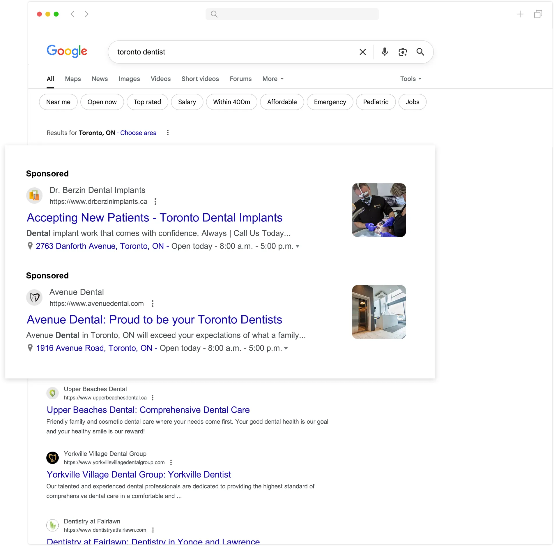 Search results page highlighting paid search