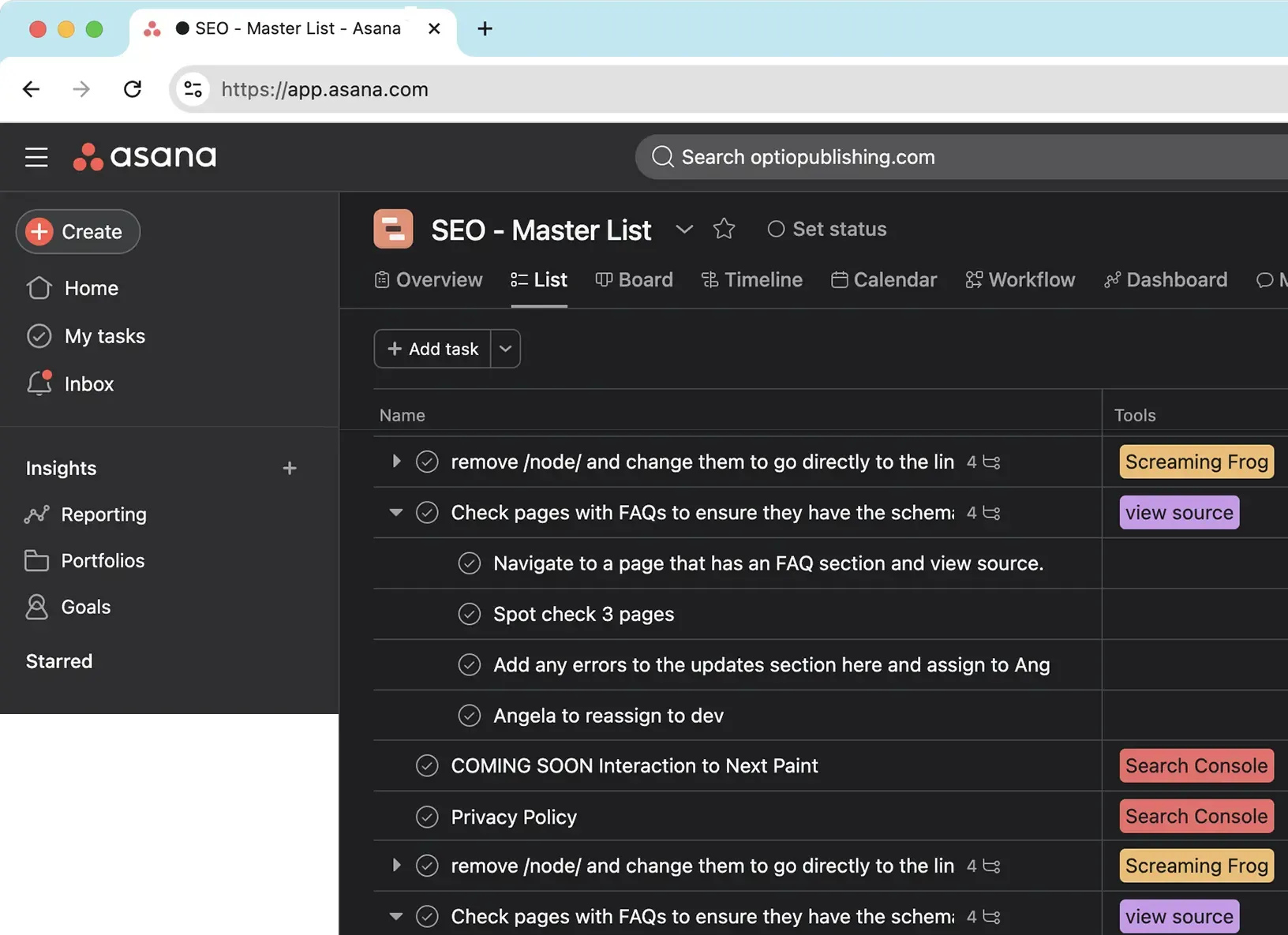 Dental SEO monthly tracking checklist example