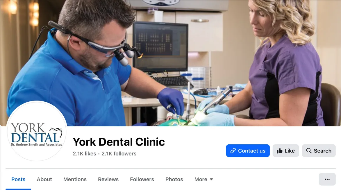 York Dental Facebook page with branded photography