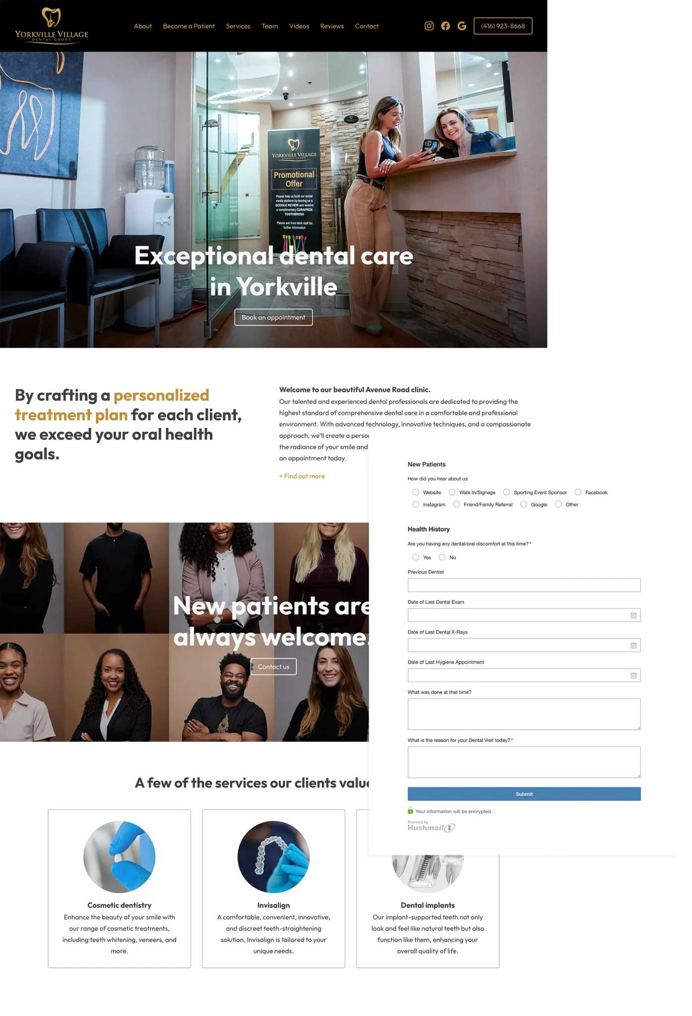 Yorkville Village Dental Website With Booking Form